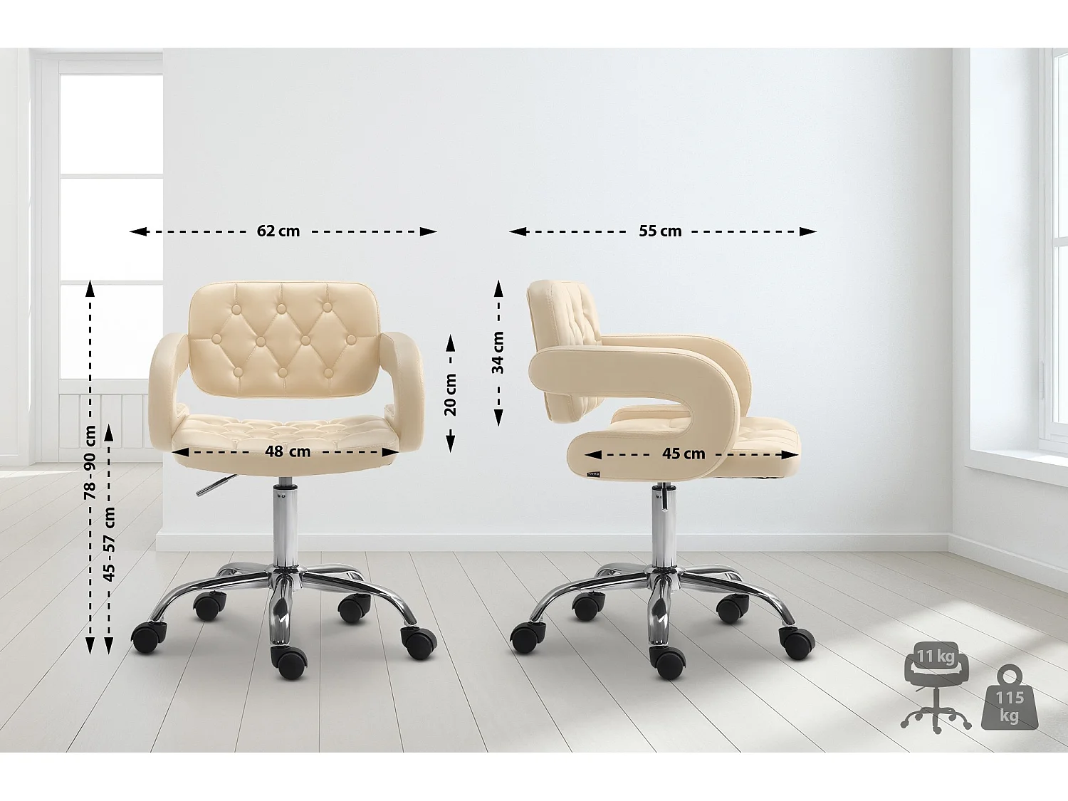 Chaise de bureau - Similicuir & Métal chromé - Crème - Dublin