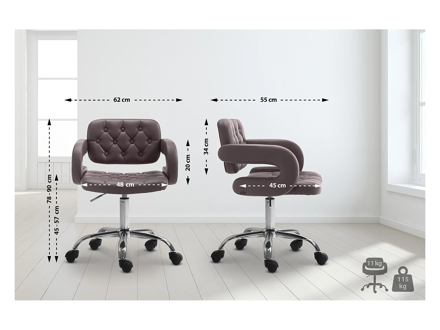 Bürostuhl - Kunstleder & Metall in Chromoptik - braun - Dublin