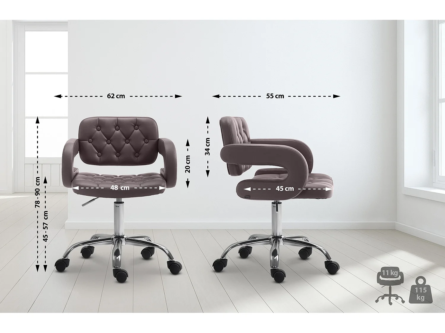 Bureaustoel - Kunstleer & Metaal in chroomoptiek - bruin - Dublin