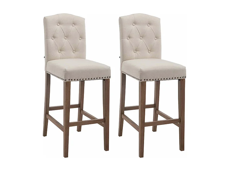 Lot de 2  Tabouret de bar - Tissu & Bois - Crème - Louise