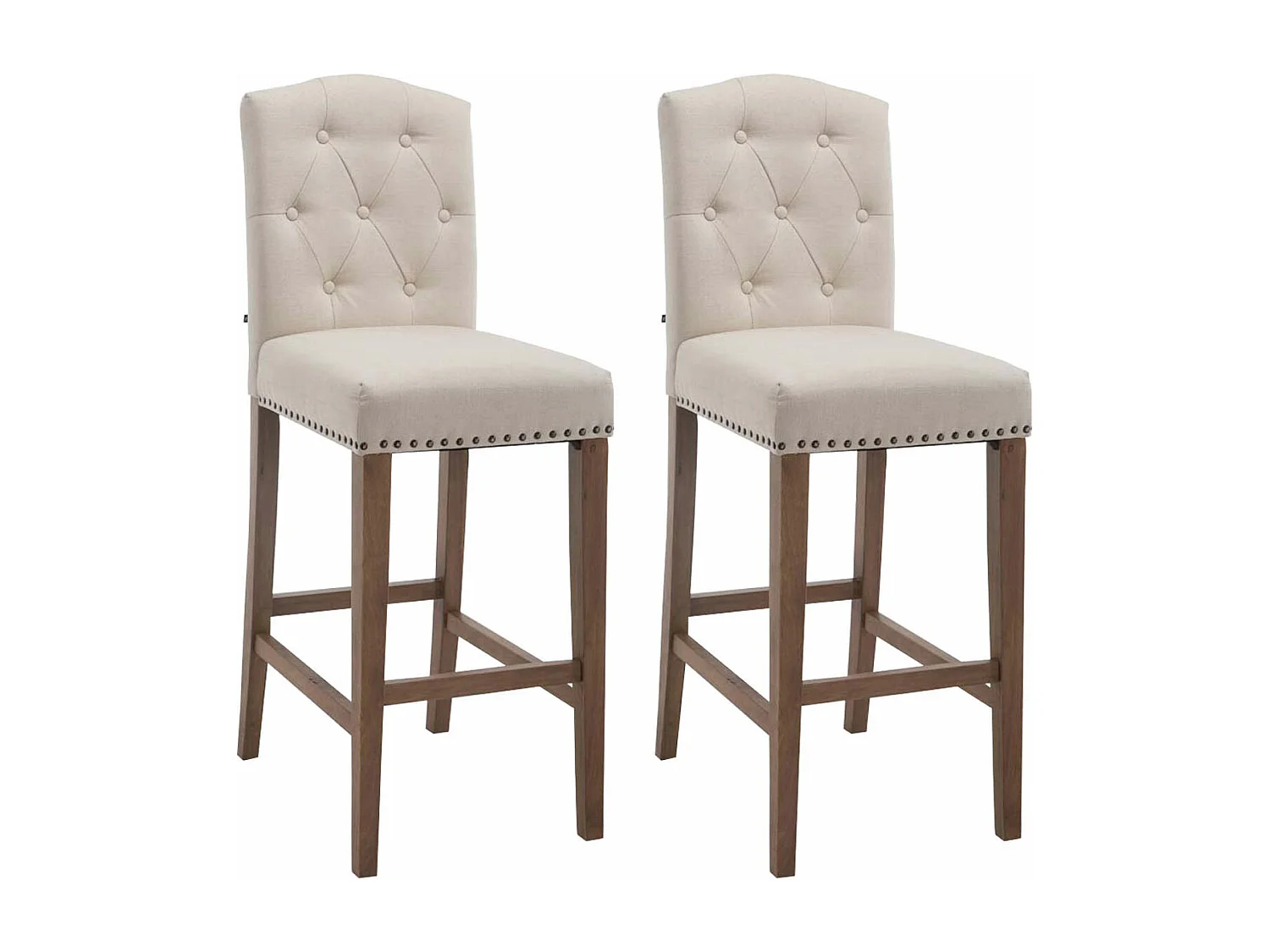 Lot de 2  Tabouret de bar - Tissu & Bois - Crème - Louise