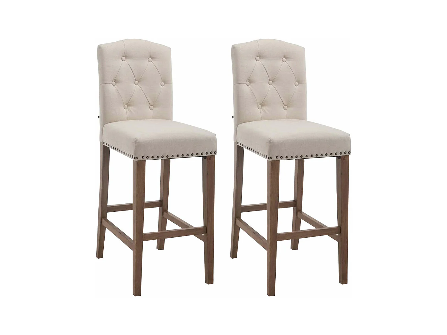 Lot de 2  Tabouret de bar - Tissu & Bois - Crème - Louise