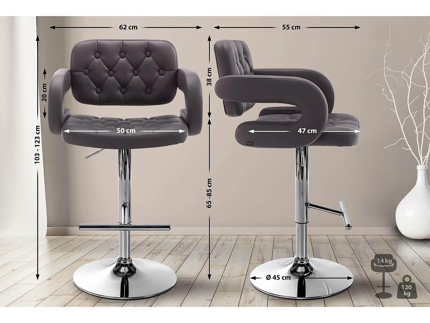 Tabouret de bar - Similicuir & Métal - Marron - Dublin