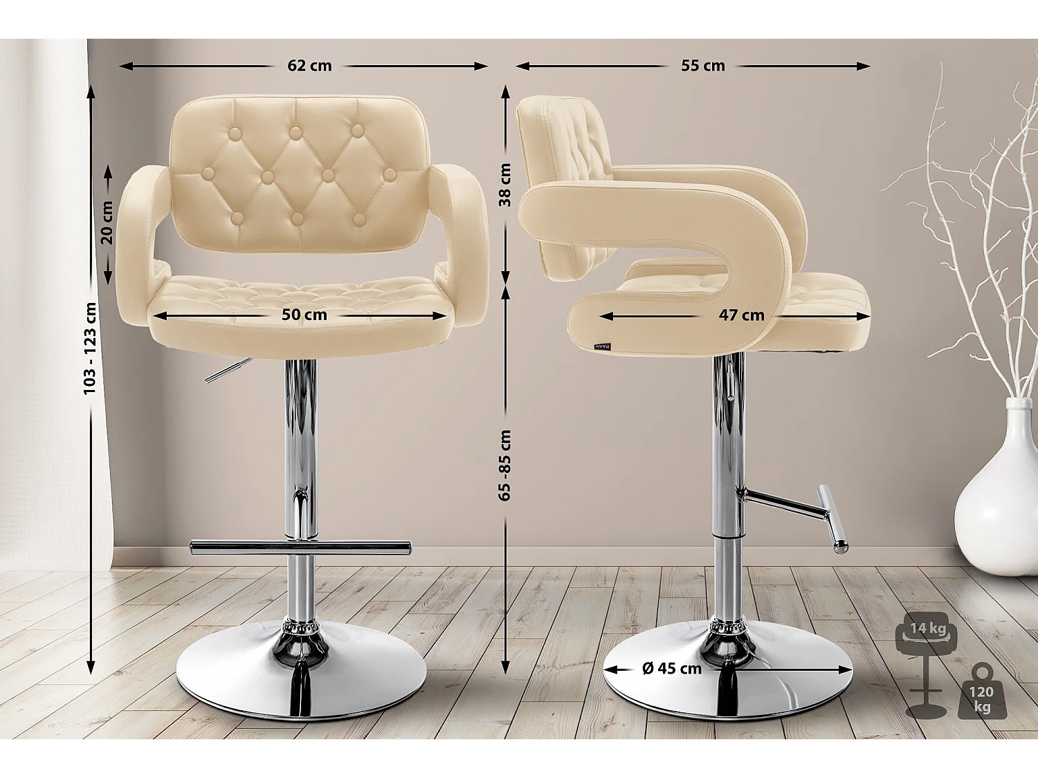 Tabouret de bar - Similicuir & Métal - Crème - Dublin