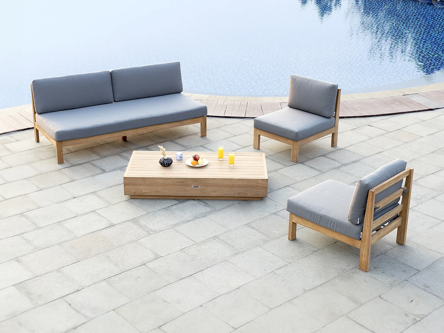 Sofá de jardim 3 lugares em teca natural claro e cinza - SUMINI de MYLIA