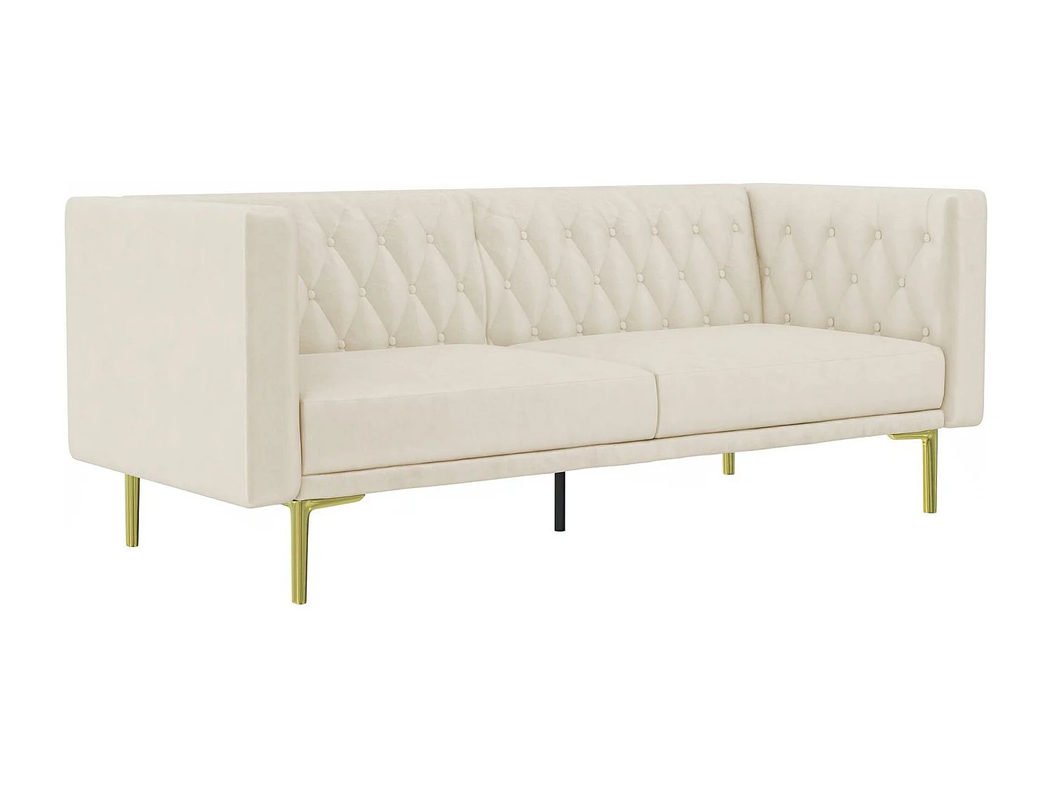 Marseille | Sofá 3 Plazas Terciopelo Marfil - Patas Metal Dorado