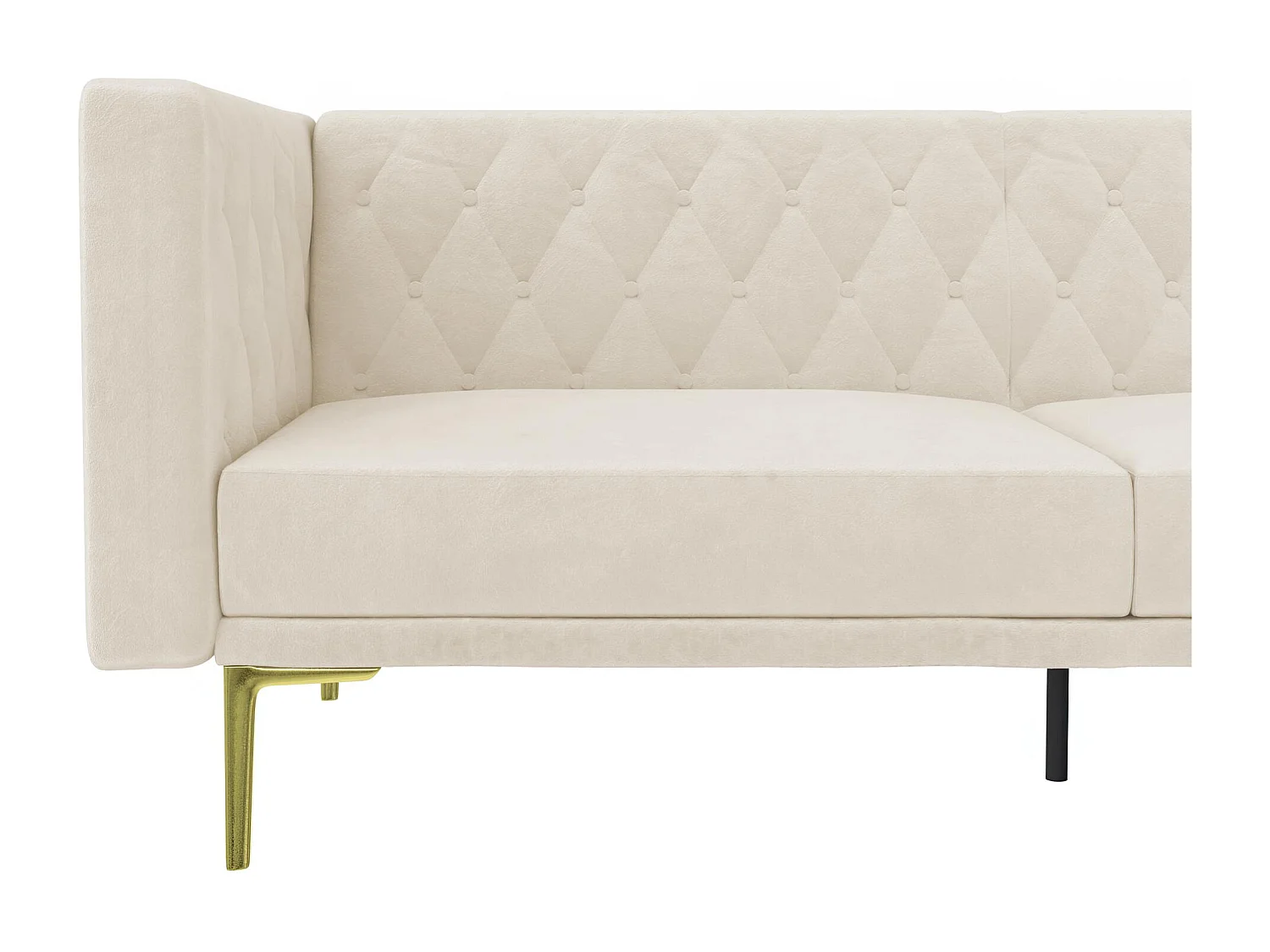 Marseille | Sofá 3 Plazas Terciopelo Marfil - Patas Metal Dorado