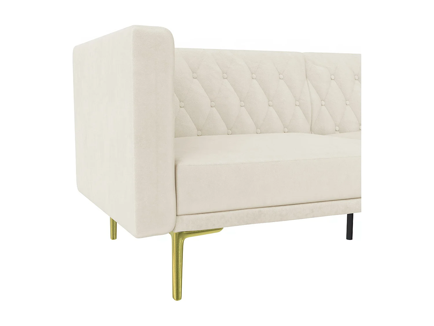 Marseille | Canapé 3 places en velours ivoire - pieds en métal doré