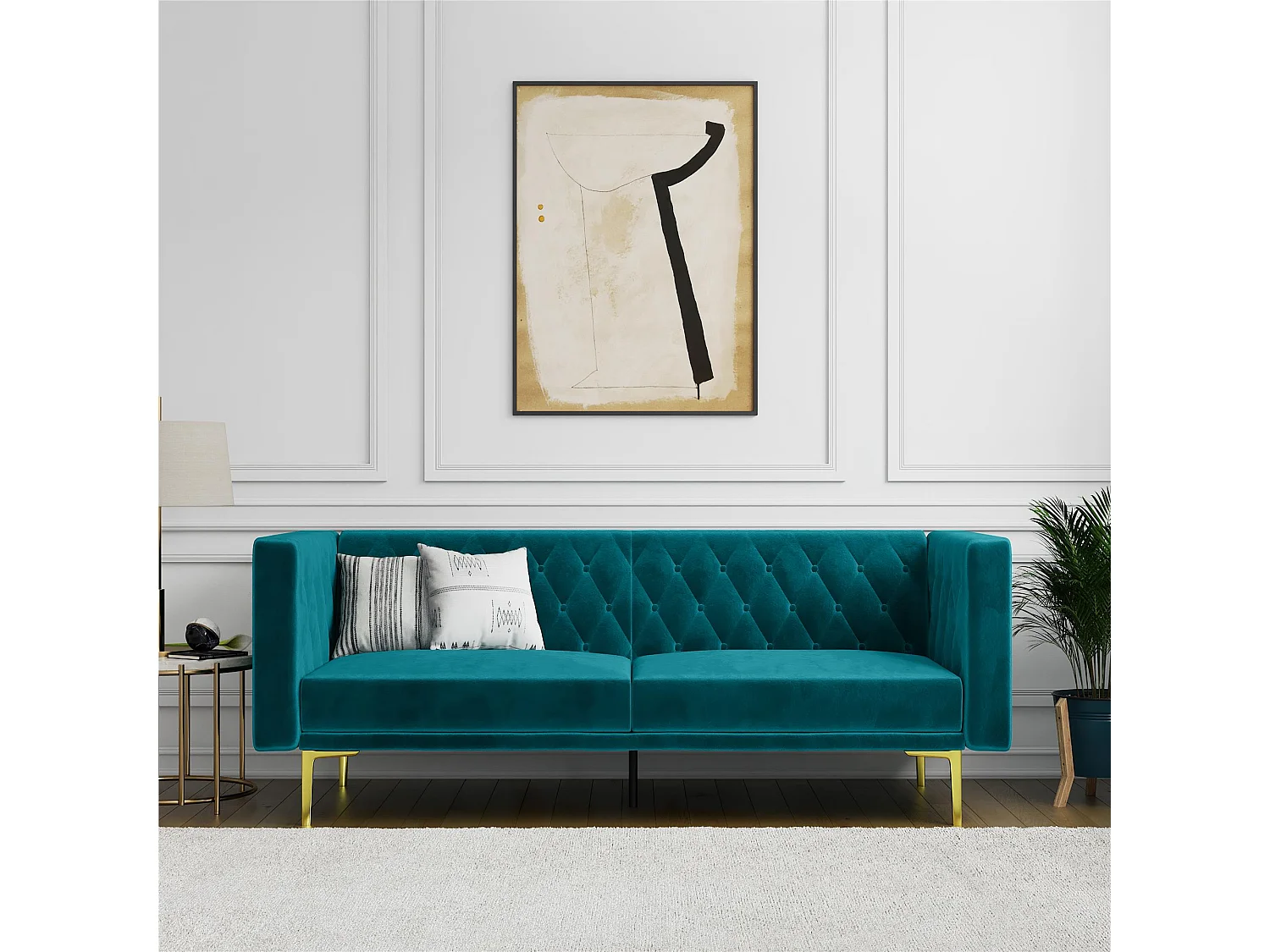 Marseille | Canapé 3 places en velours vert - pieds en métal doré