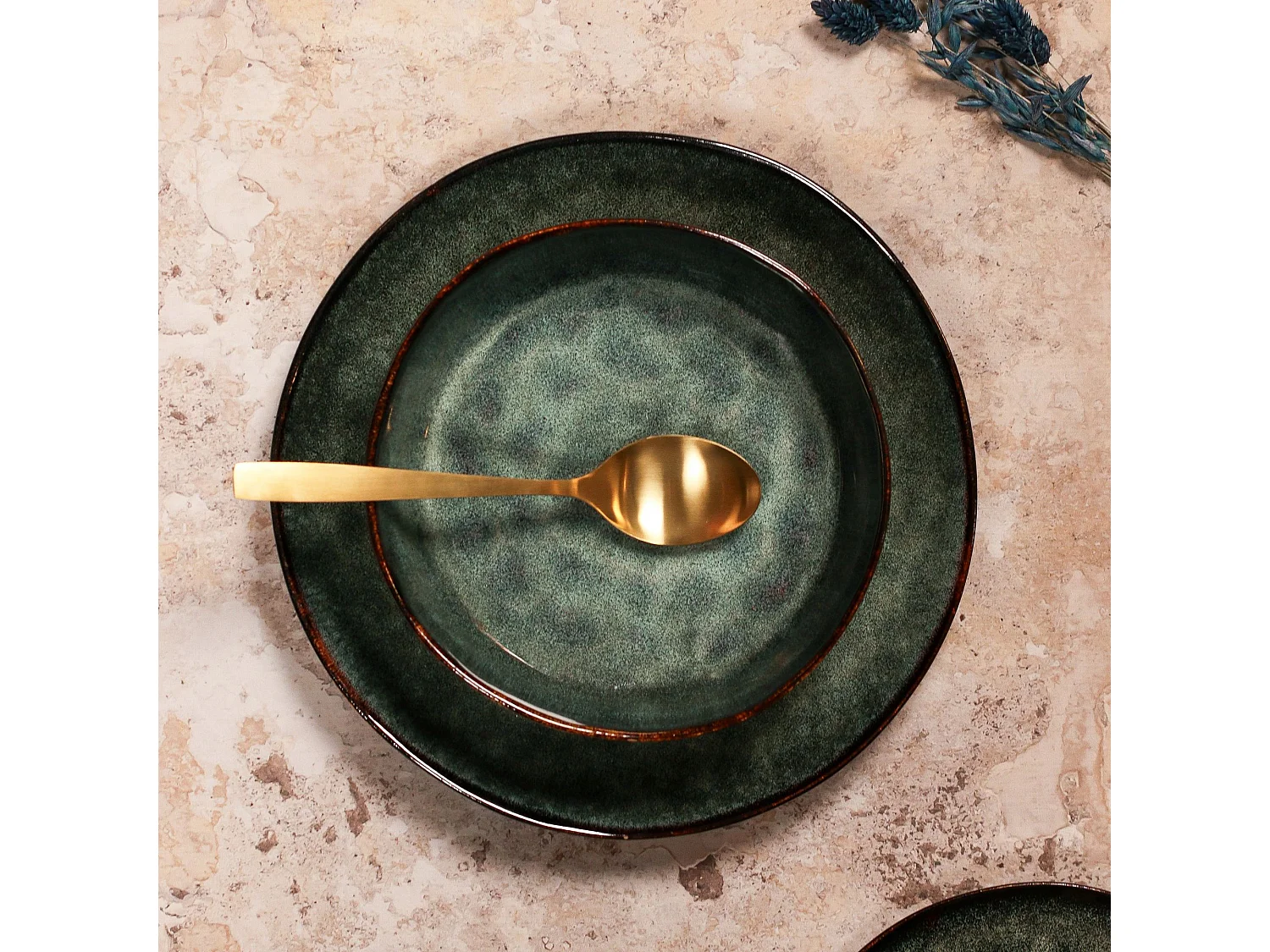 Ogo Living - Lot 6 Assiettes Coupes Grenada 20cm En Gres Vert Fonce