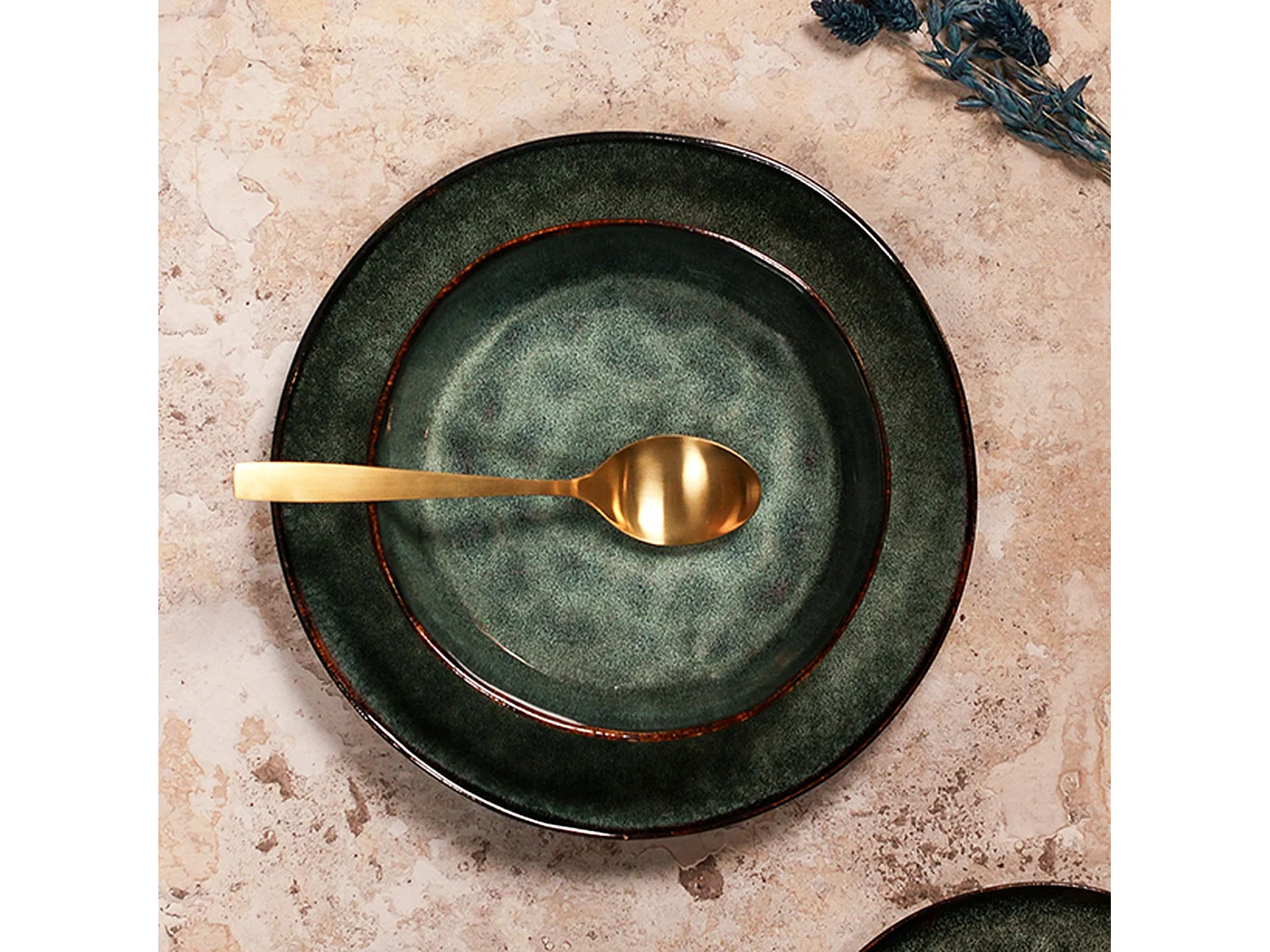 Ogo Living - Lot 6 Assiettes Coupes Grenada 20cm En Gres Vert Fonce