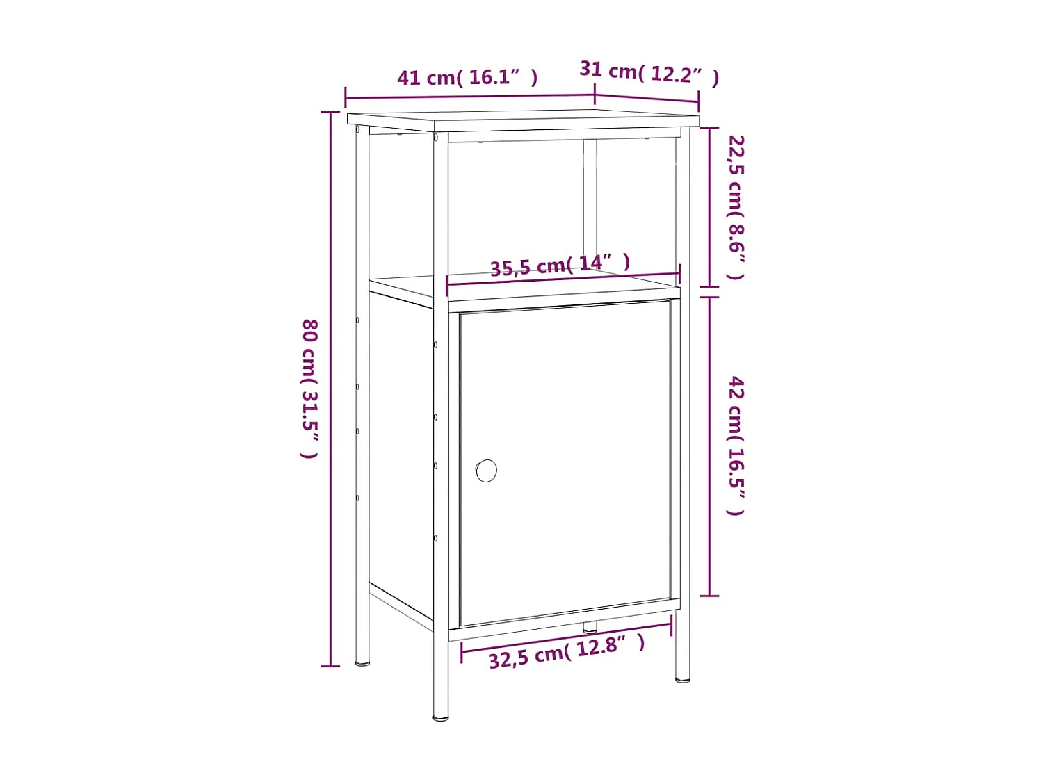 Comodino Rovere Marrone 41x31x80 cm in Legno Multistrato