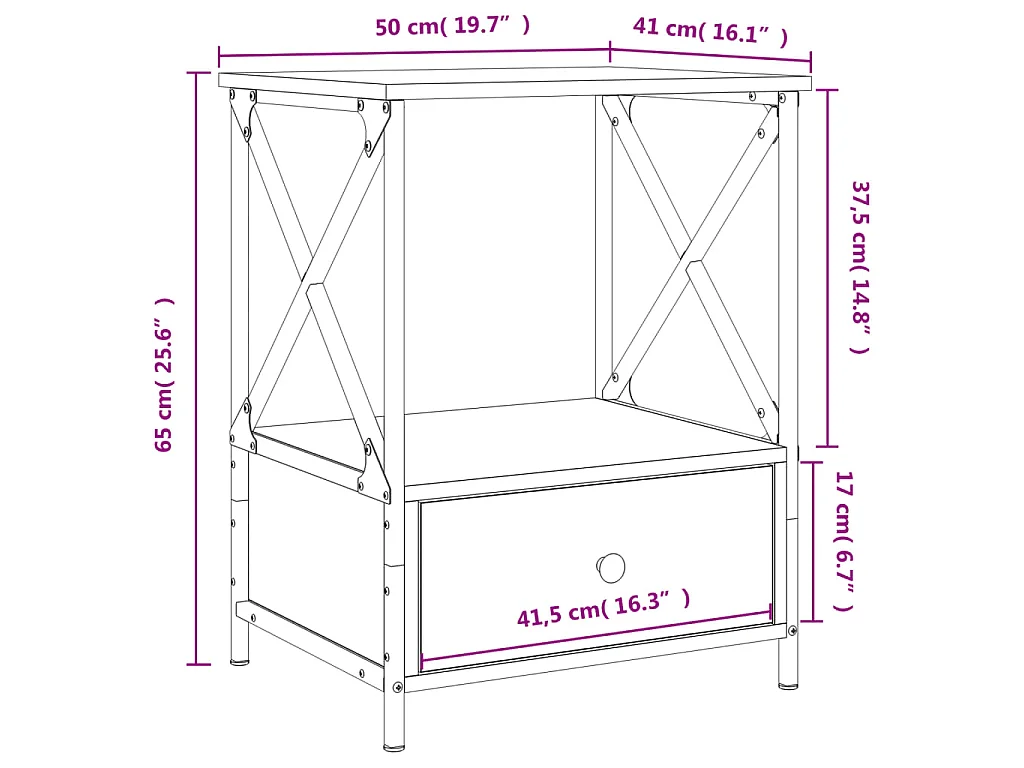 Mesitas noche 2 uds madera ingeniería roble ahumado 50x41x65 cm