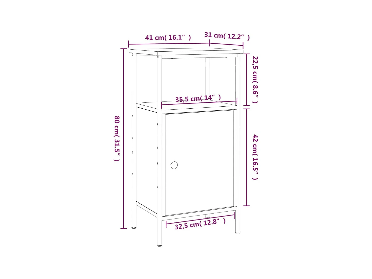 Nachtkastje 41x31x80 cm bewerkt hout zwart
