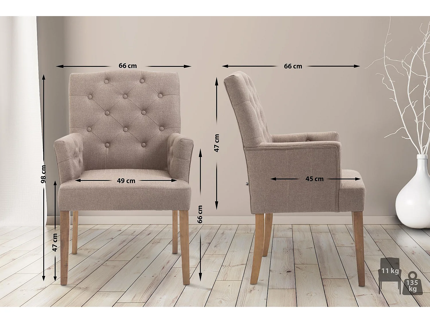 chaises avec accoudoirs - Tissu & Antique clair - Taupe - Sugar