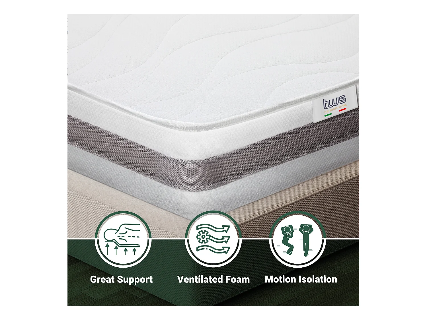 Eenpersoons Matras 110x175 Memory Orthopedisch, antibacterieel, mijtwerend, anti-allergisch | Hoogte 16 cm | Made in Italy