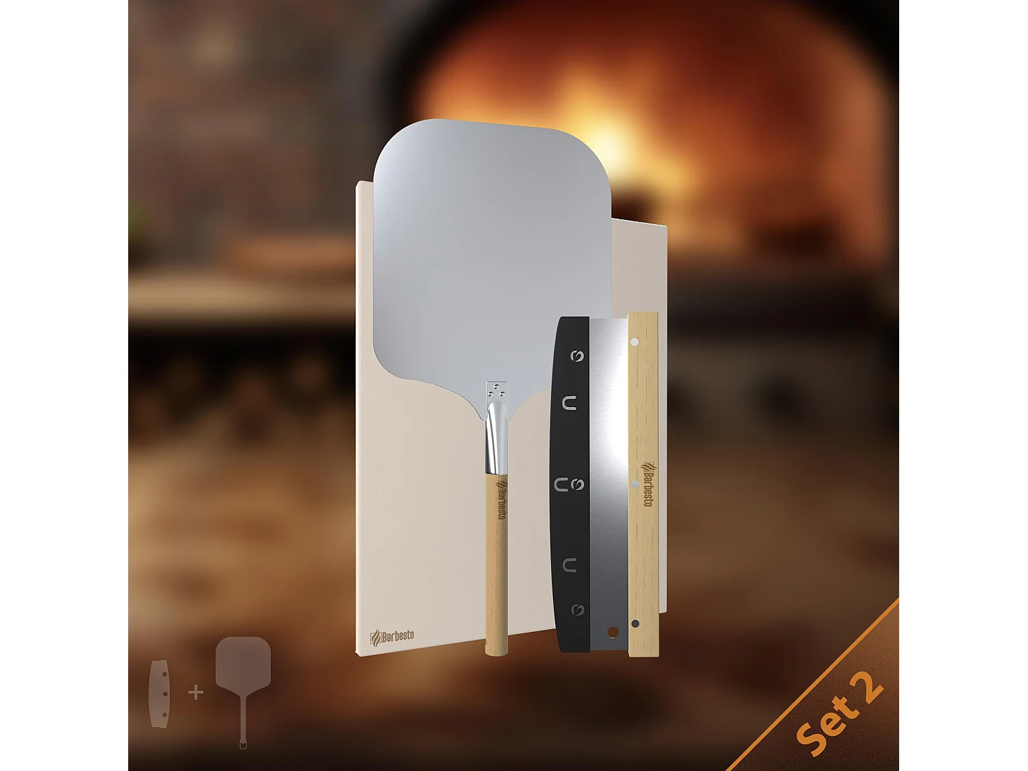 Pierre à pizza+coupe pizza+pelle à pizza - 38 x 30 x 1.5 cm