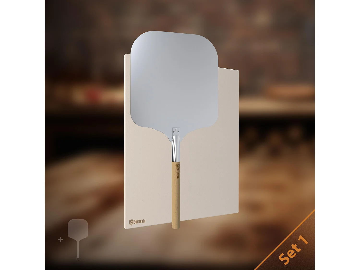 Pierre à pizza+coupe pizza+pelle à pizza - 38 x 30 x 1.5 cm