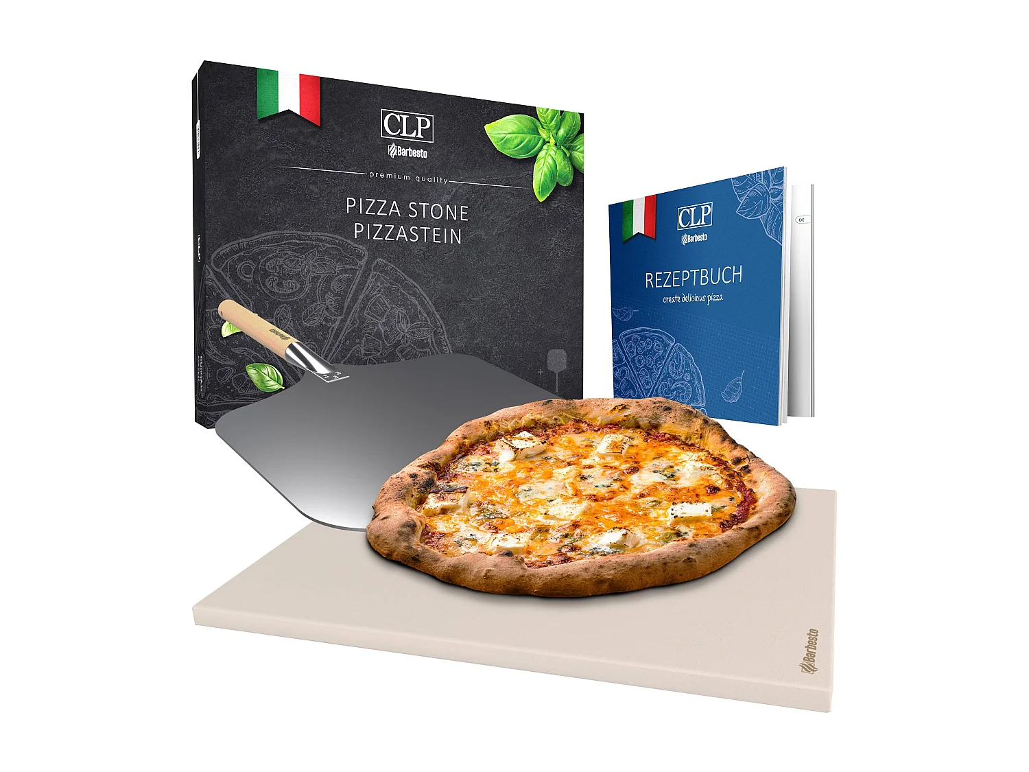 Pierre à pizza+pelle à pizza - 38 x 30 x 1.5 cm