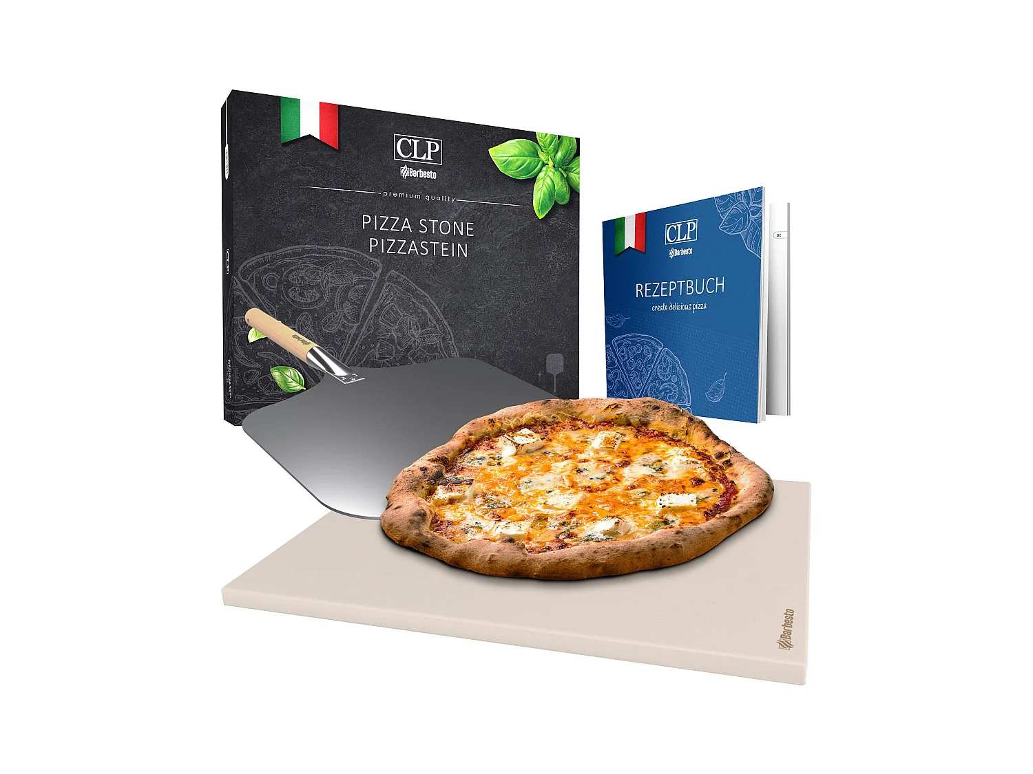 Pierre à pizza+pelle à pizza - 38 x 30 x 1.5 cm