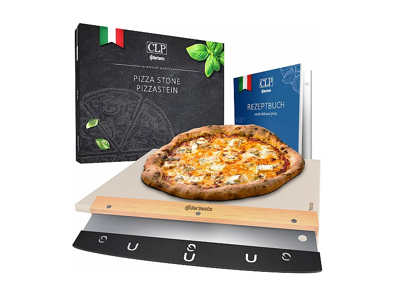 Pierre à pizza+coupe pizza - 38 x 30 x 1.5 cm