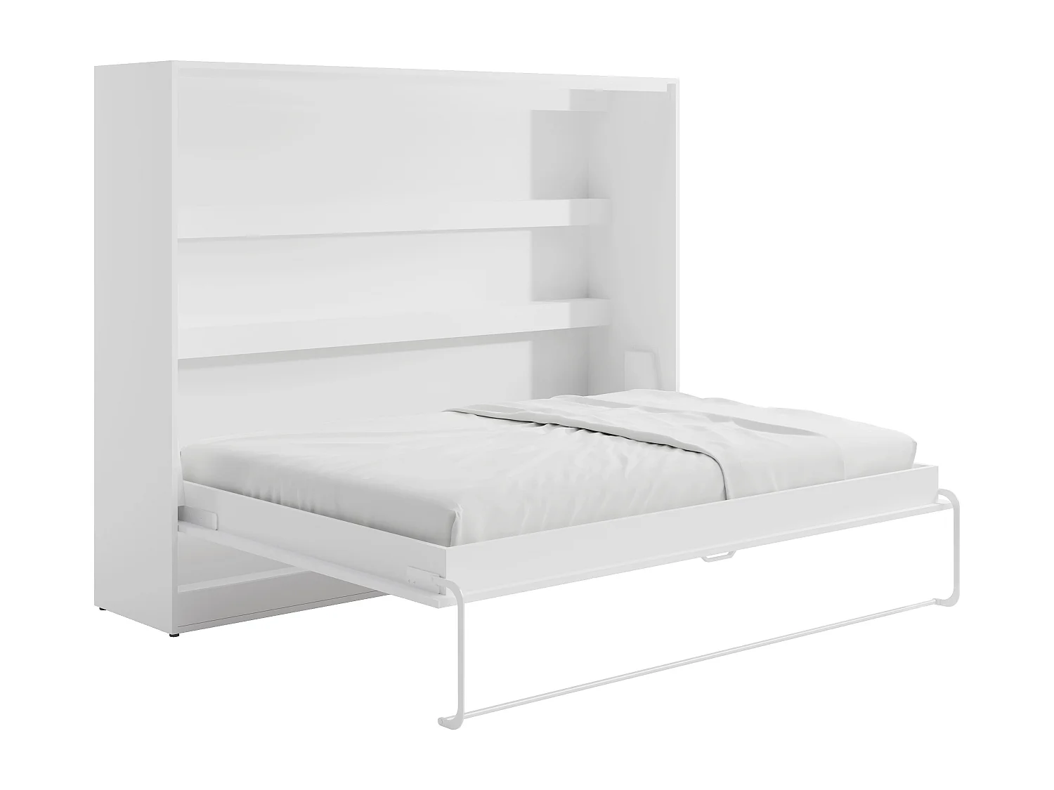 Lit escamotable 140 x 200 cm - Ouverture horizontale manuelle - Avec LEDs - Blanc + Matelas - RAPILI