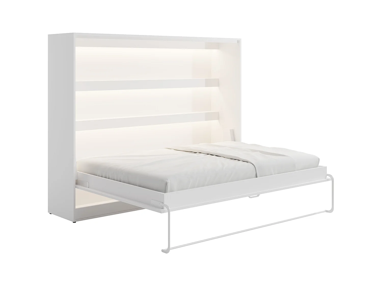 Lit escamotable 140 x 200 cm - Ouverture horizontale manuelle - Avec LEDs - Blanc + Matelas - RAPILI