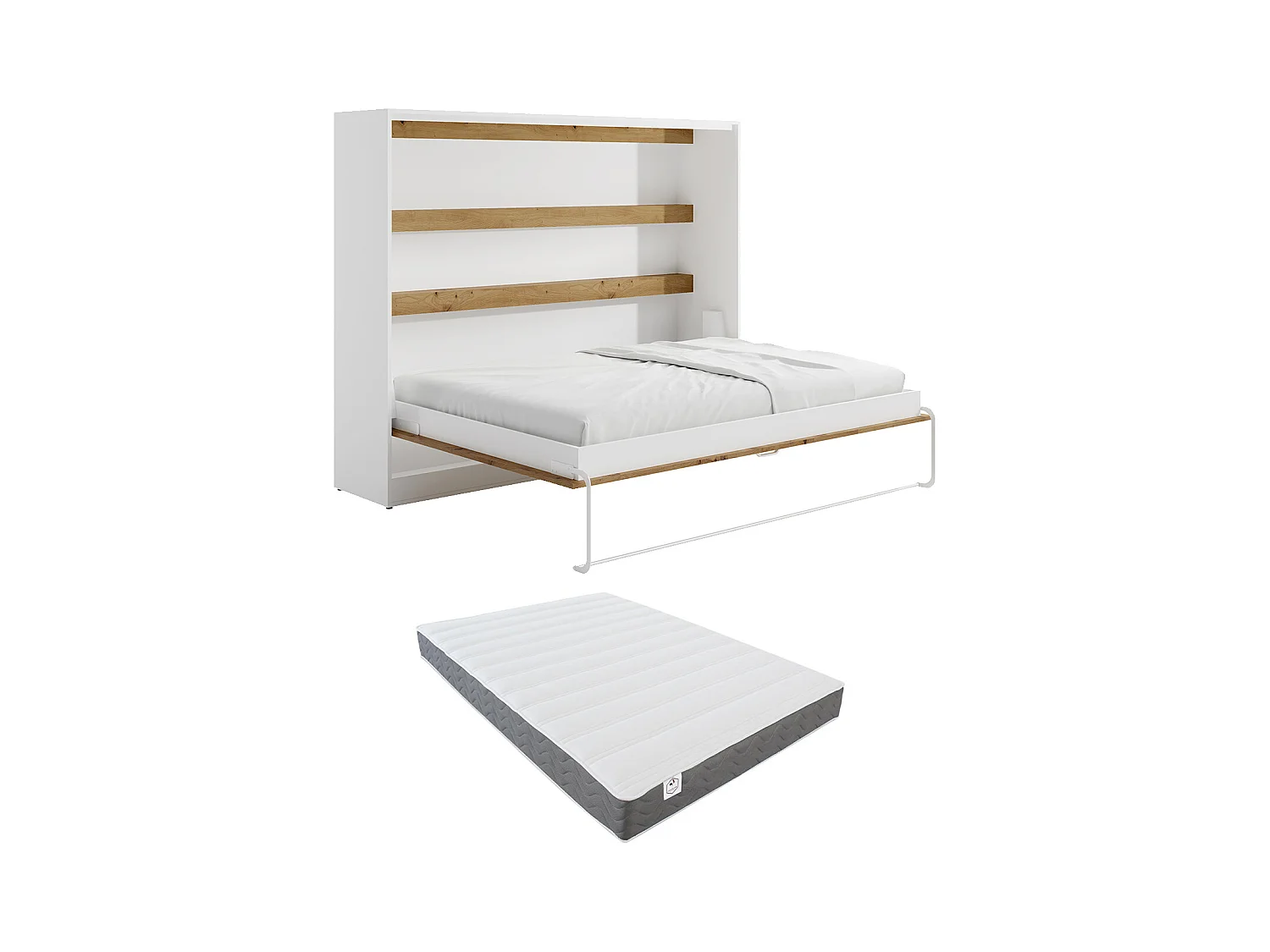 Letto estraibile 140 x 200 cm Apertura orizzontale manuale Con LED Bianco e Naturale + Materasso - RAPILI