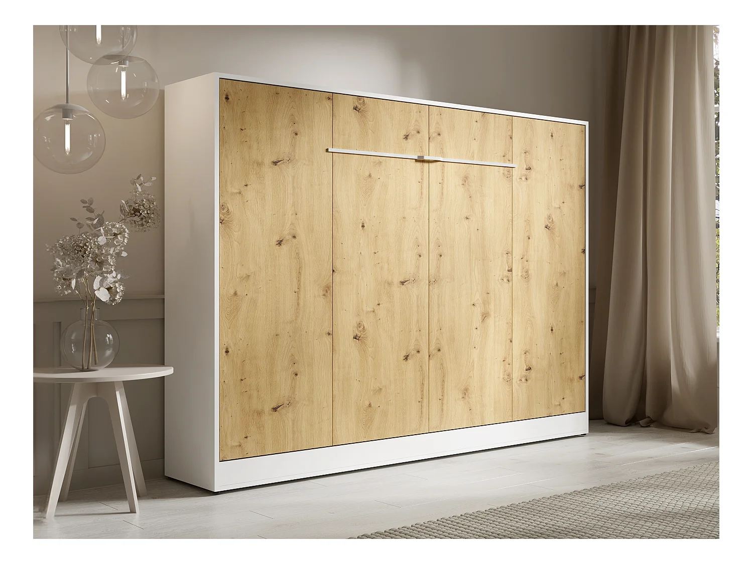 Letto estraibile 140 x 200 cm Apertura orizzontale manuale Con LED Bianco e Naturale + Materasso - RAPILI