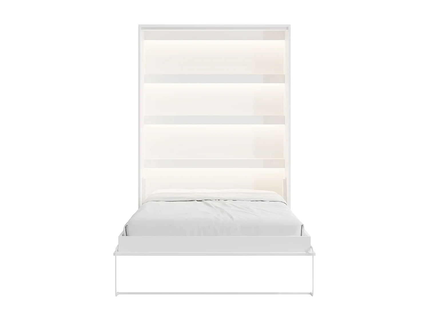 Łóżko chowane w szafie 140 × 200 cm – Otwieranie pionowe manualne – Oświetlenie LED – Białe + Materac – RAPILI