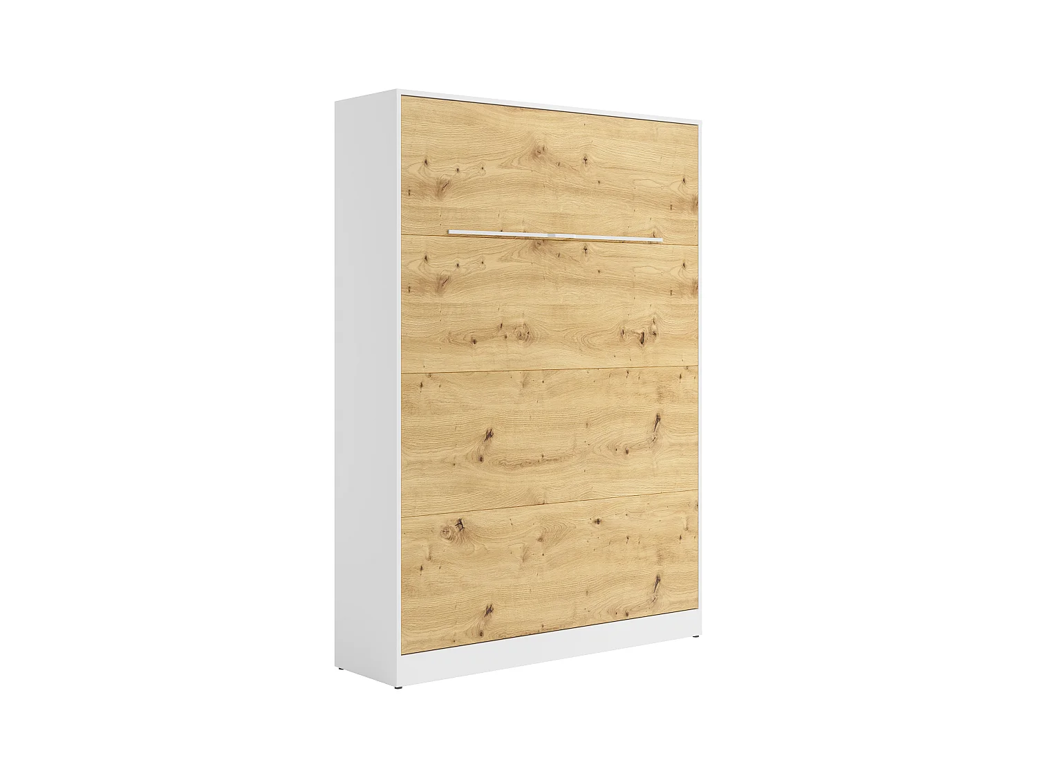 Lit escamotable 140 x 200 cm - Ouverture verticale manuelle - Avec LEDs - Blanc et naturel + Matelas - RAPILI