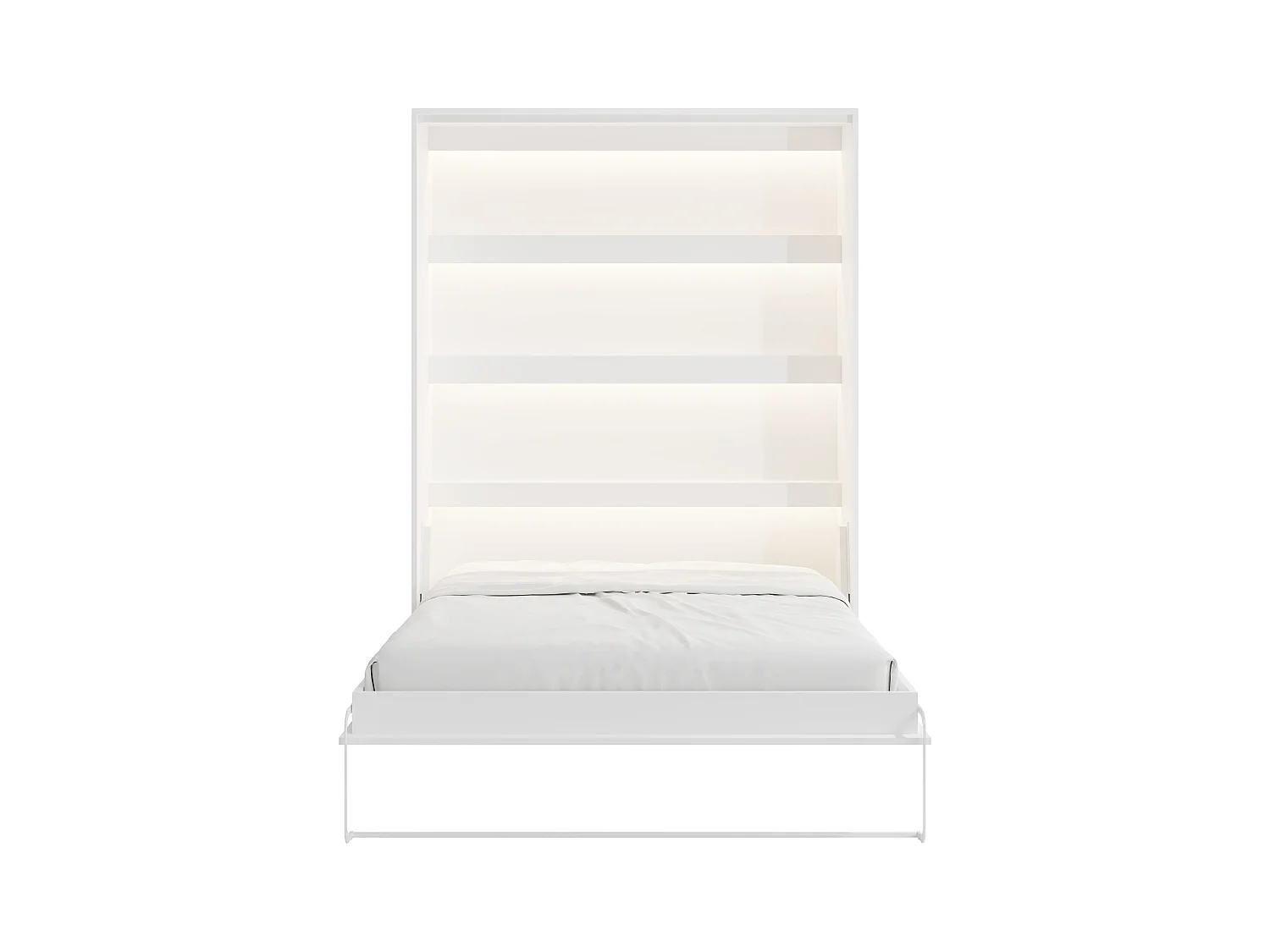 Lit escamotable 160 x 200 cm - Ouverture verticale manuelle - Avec LEDs - Blanc + Matelas - RAPILI
