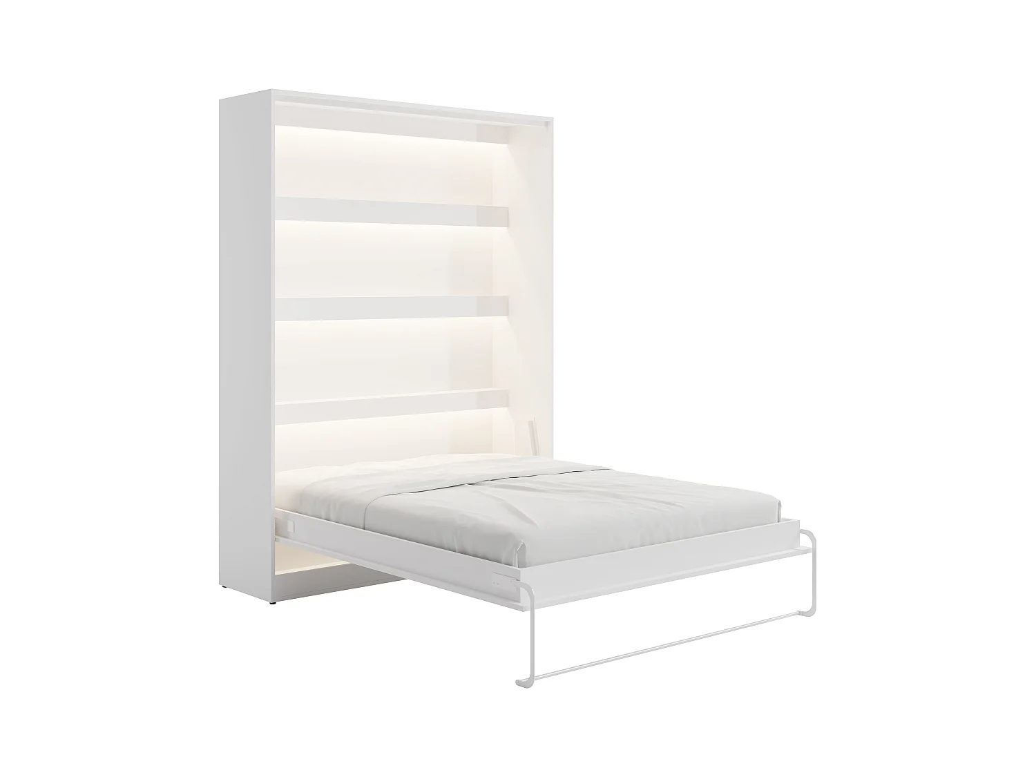 Lit escamotable 160 x 200 cm - Ouverture verticale manuelle - Avec LEDs - Blanc + Matelas - RAPILI