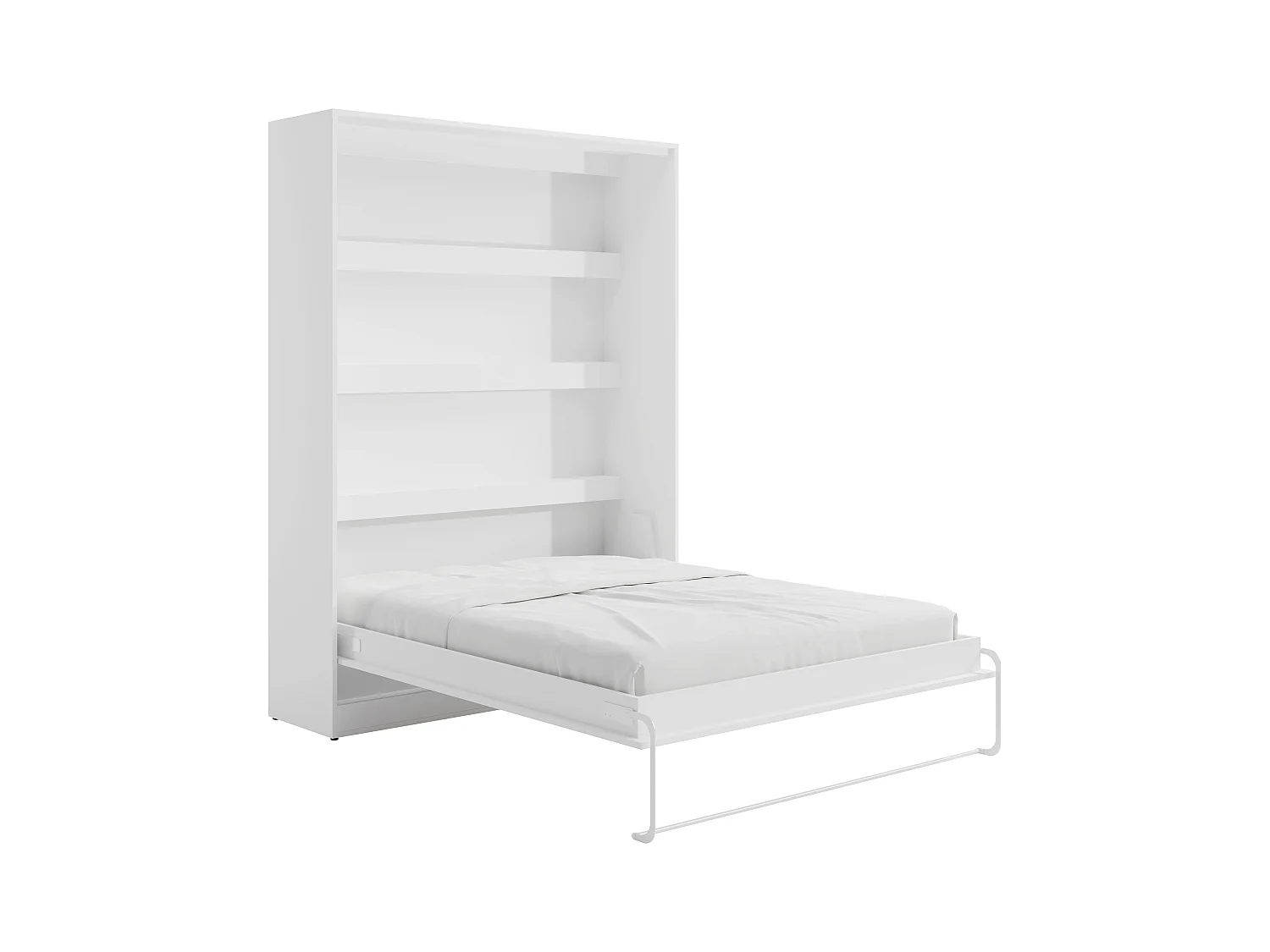 Lit escamotable 160 x 200 cm - Ouverture verticale manuelle - Avec LEDs - Blanc + Matelas - RAPILI