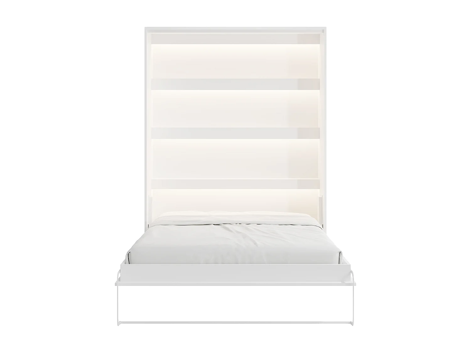 Lit escamotable 160 x 200 cm - Ouverture verticale manuelle - Avec LEDs - Blanc + Matelas - RAPILI