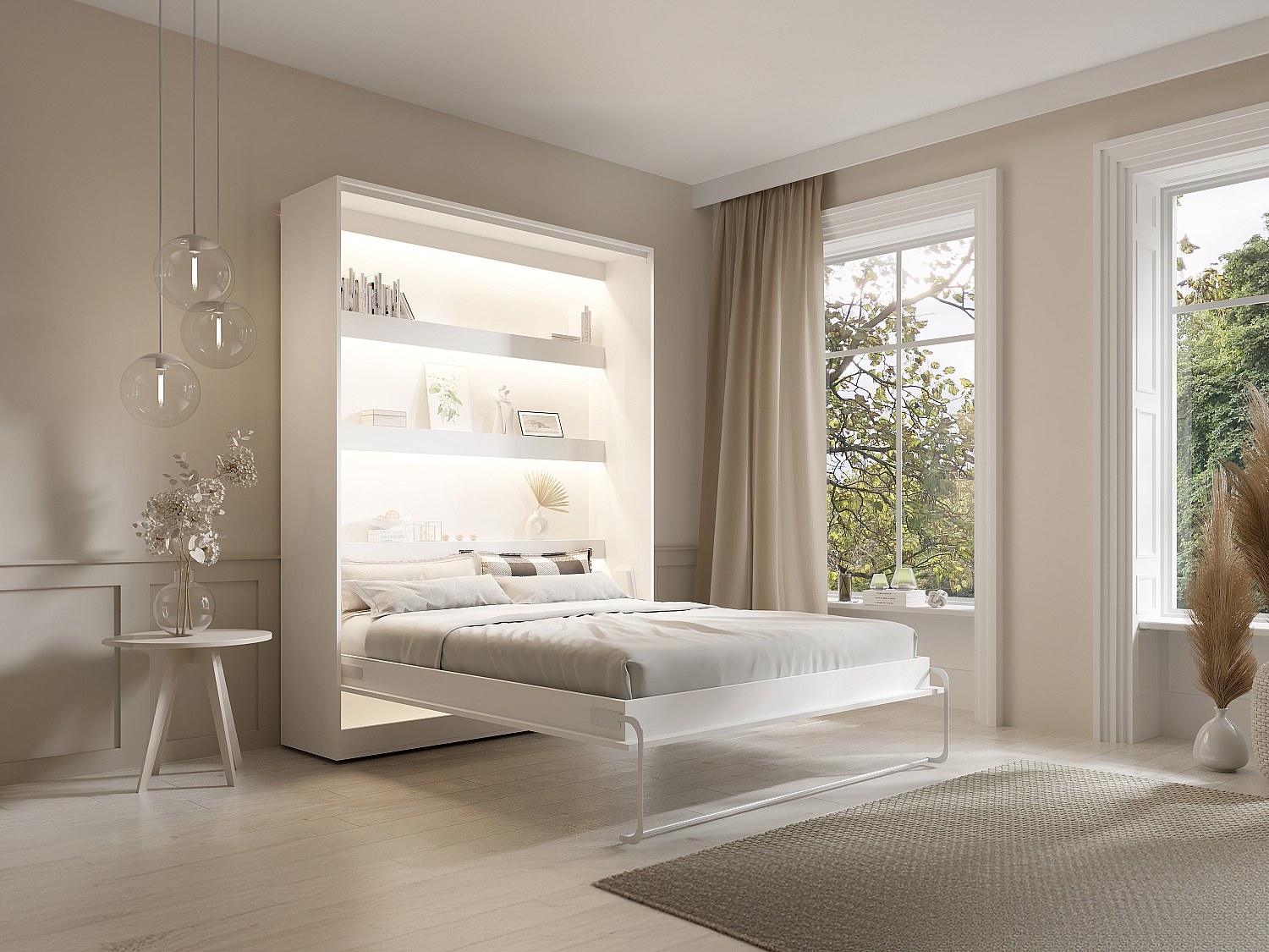 Schrankbett + Matratze - 160 x 200 cm - Manuelle vertikale Öffnung - Mit LE günstig online kaufen