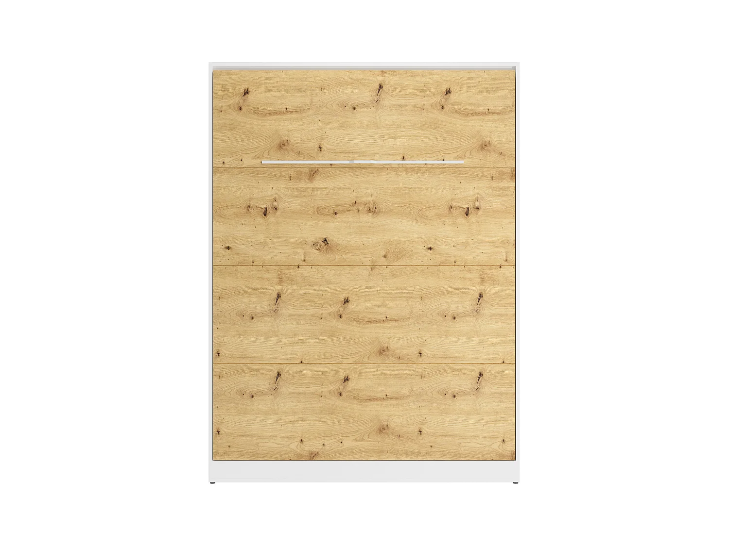 Schrankbett + Matratze - 160 x 200 cm - Manuelle vertikale Öffnung - Mit LED-Beleuchtung - Weiß & Holzfarben - RAPILI