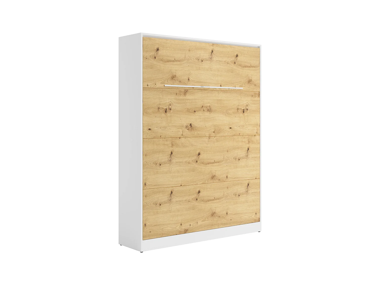 Schrankbett + Matratze - 160 x 200 cm - Manuelle vertikale Öffnung - Mit LED-Beleuchtung - Weiß & Holzfarben - RAPILI