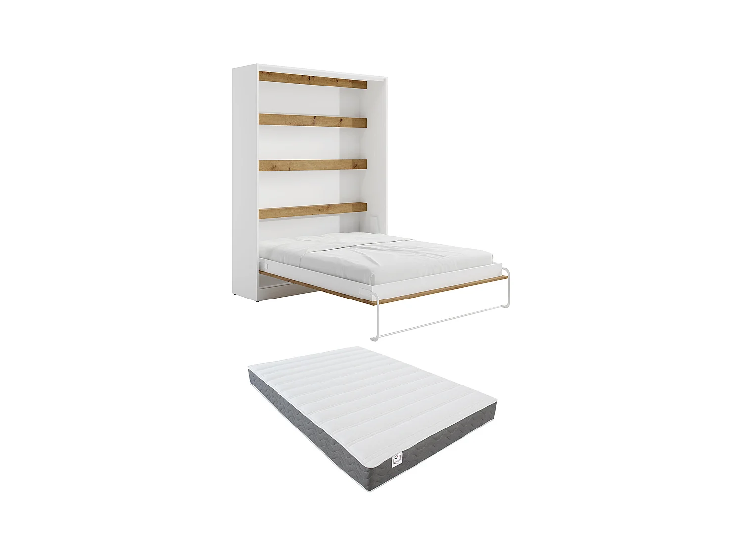 Letto estraibile 160 x 200 cm Apertura verticale manuale Con LED Bianco e Naturale + Materasso - RAPILI
