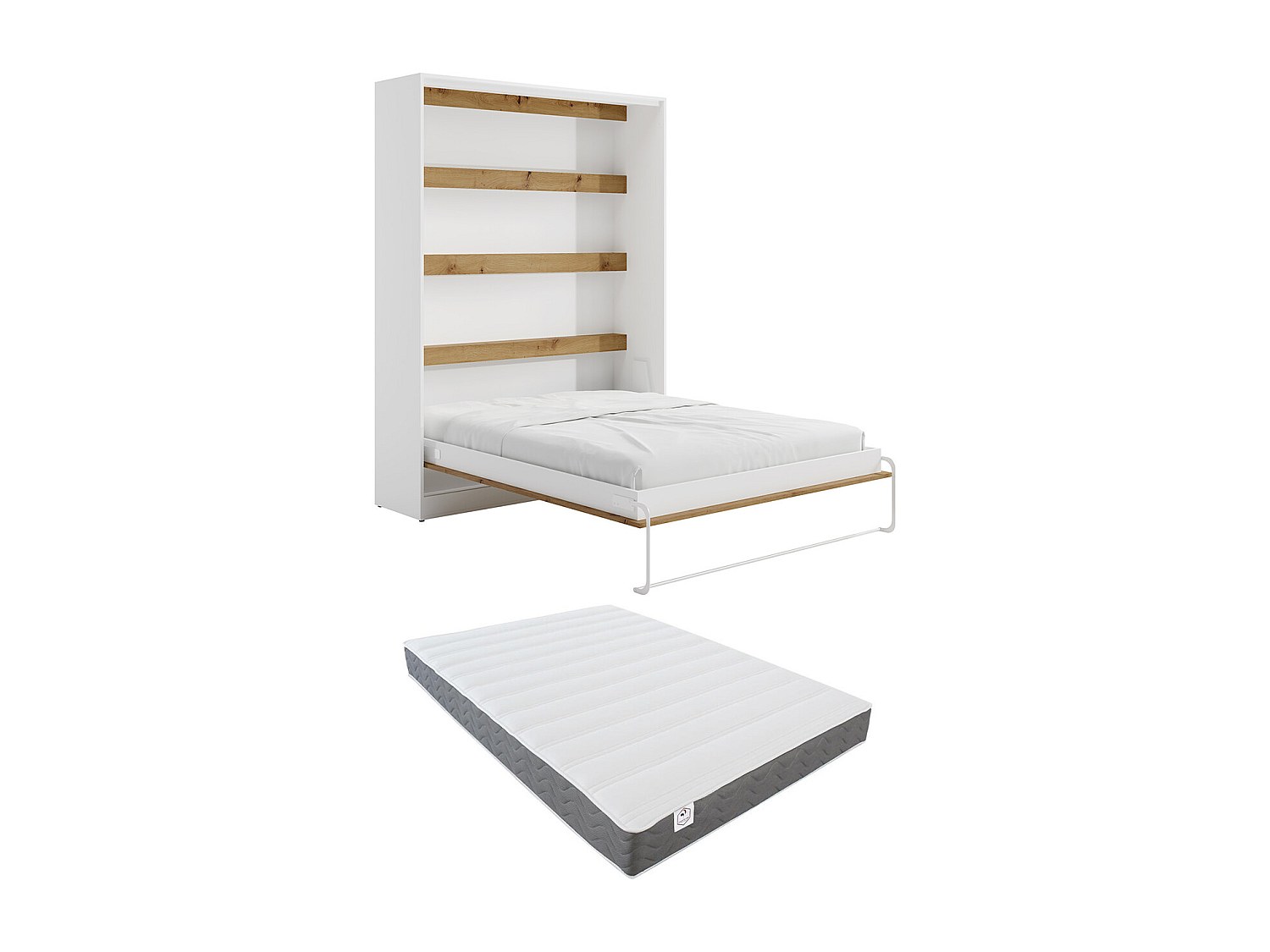 Schrankbett + Matratze - 160 x 200 cm - Manuelle vertikale Öffnung - Mit LE günstig online kaufen
