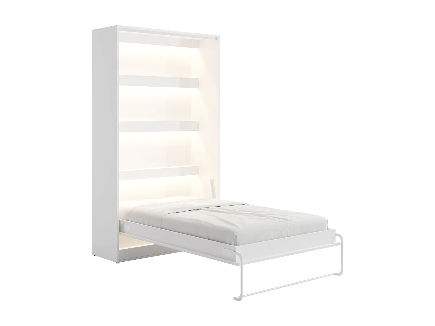 Lit escamotable 120 x 200 cm - Ouverture verticale manuelle - Avec LEDs - Blanc + Matelas - RAPILI