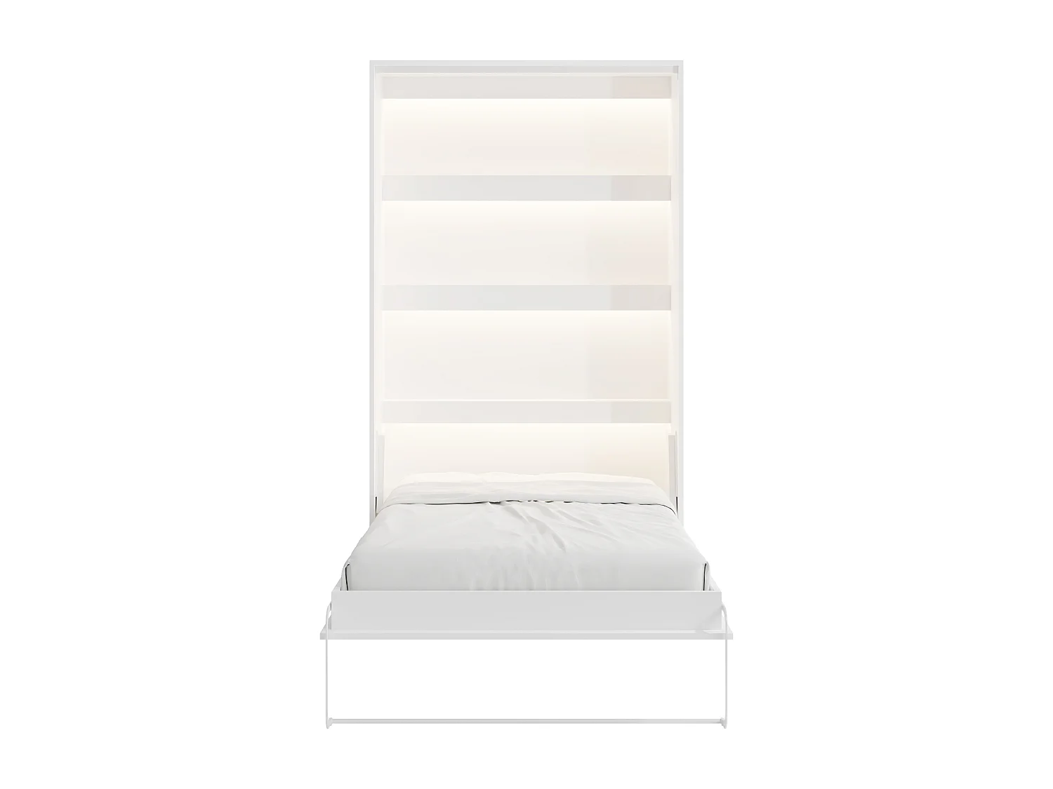 Lit escamotable 120 x 200 cm - Ouverture verticale manuelle - Avec LEDs - Blanc + Matelas - RAPILI