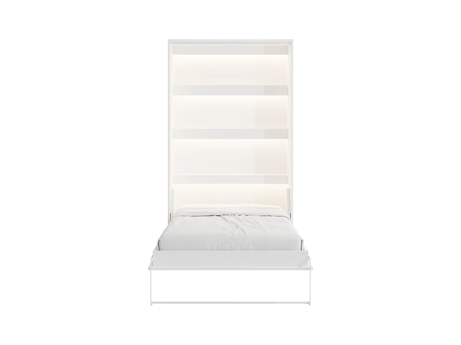 Lit escamotable 120 x 200 cm - Ouverture verticale manuelle - Avec LEDs - Blanc + Matelas - RAPILI