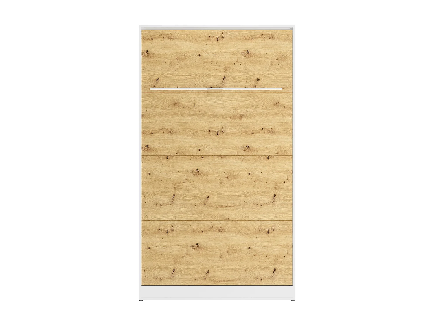 Schrankbett + Matratze - 120 x 200 cm - Manuelle vertikale Öffnung - Mit LED-Beleuchtung - Weiß & Holzfarben - RAPILI