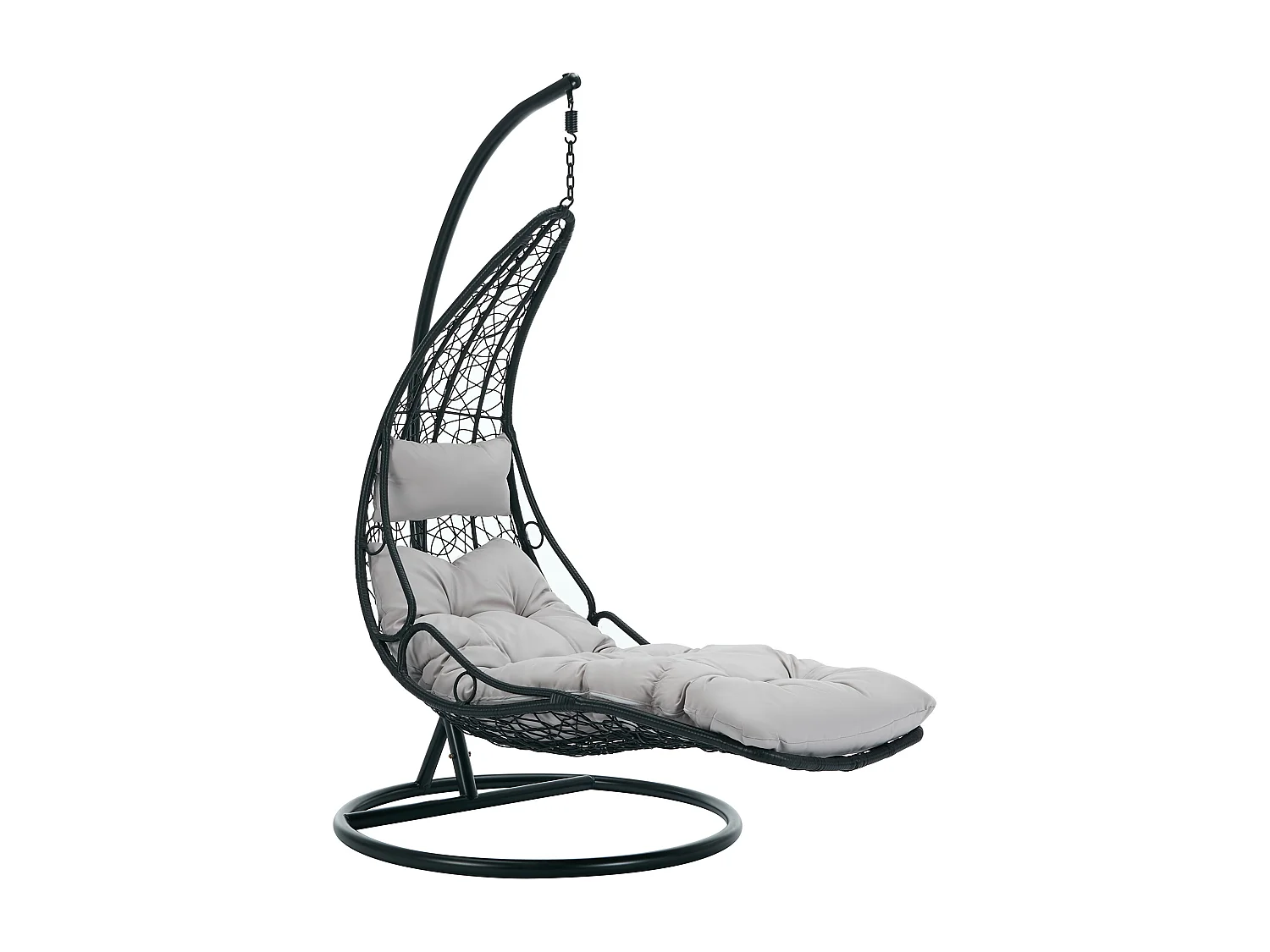 Hängesessel - Polyrattan - Schwarz mit grauen Kissen - LUVA von MYLIA