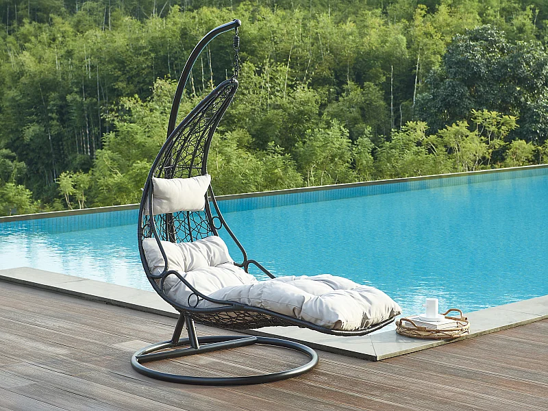 Sillón colgante de resina trenzada - Negro con cojines grises - LUVA de MYLIA