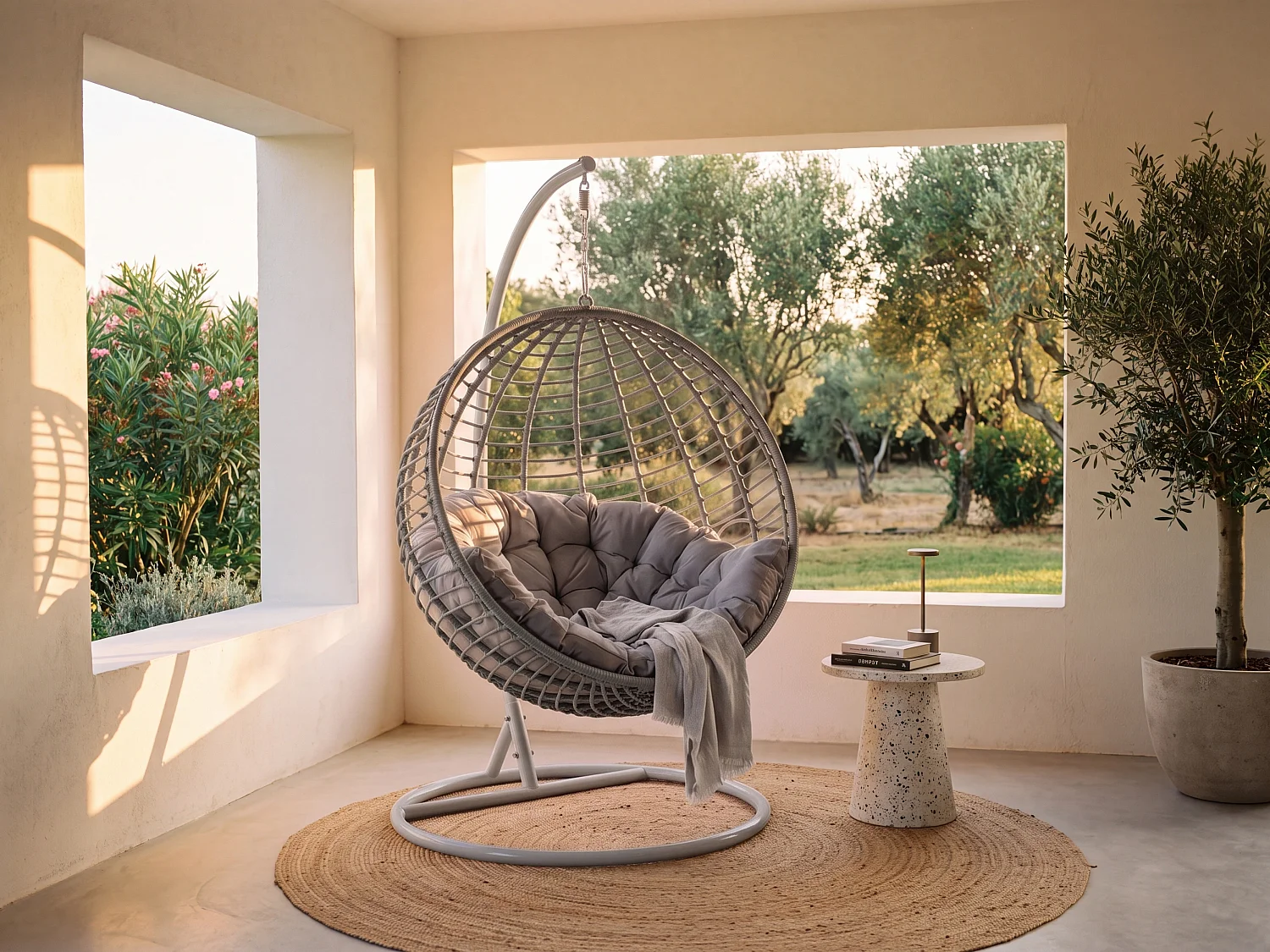 Fauteuil suspendu en résine tressée - Gris - BONTOC de MYLIA