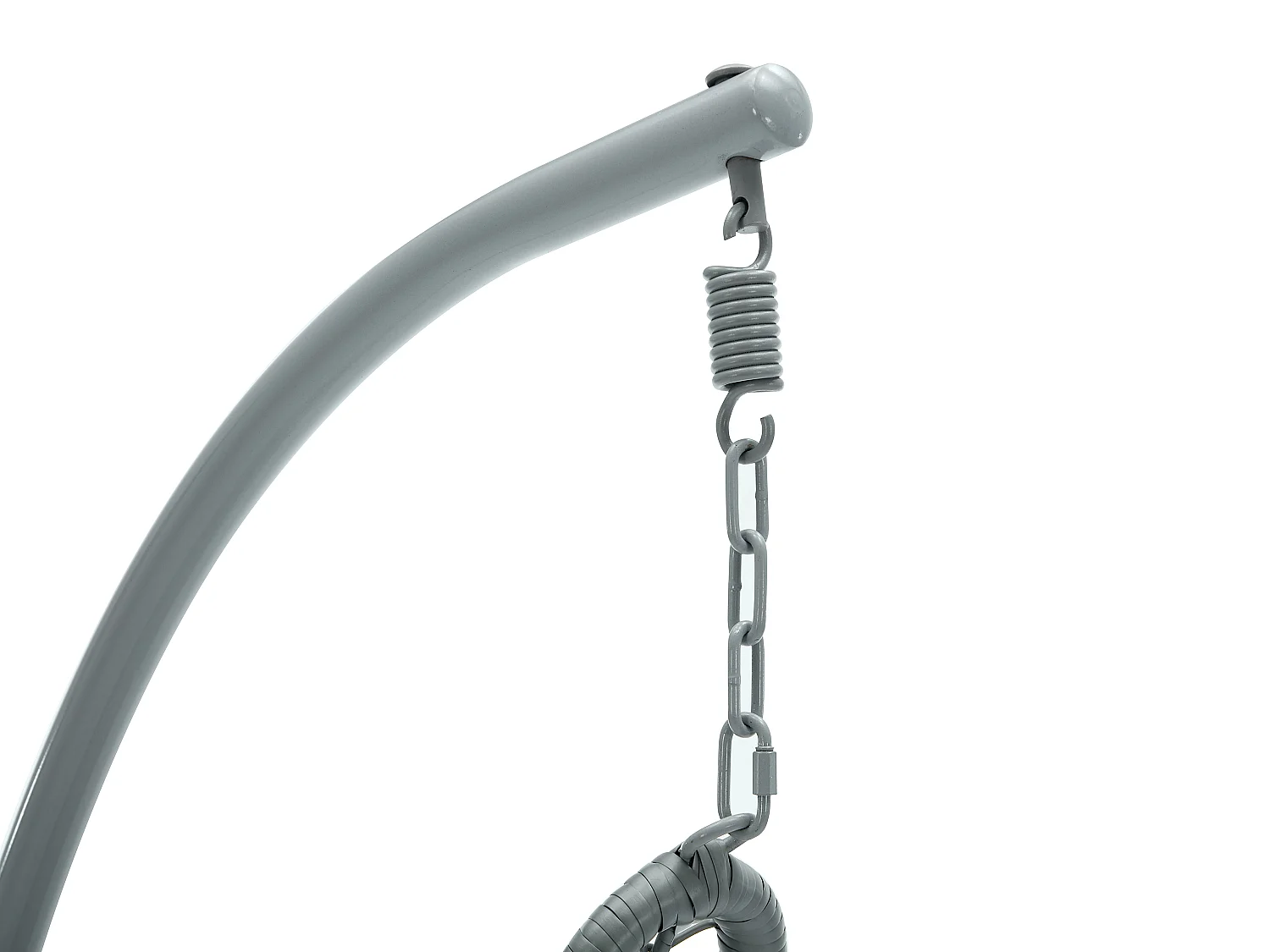 Fauteuil suspendu en résine tressée - Gris clair avec coussins blancs - OROSI de MYLIA