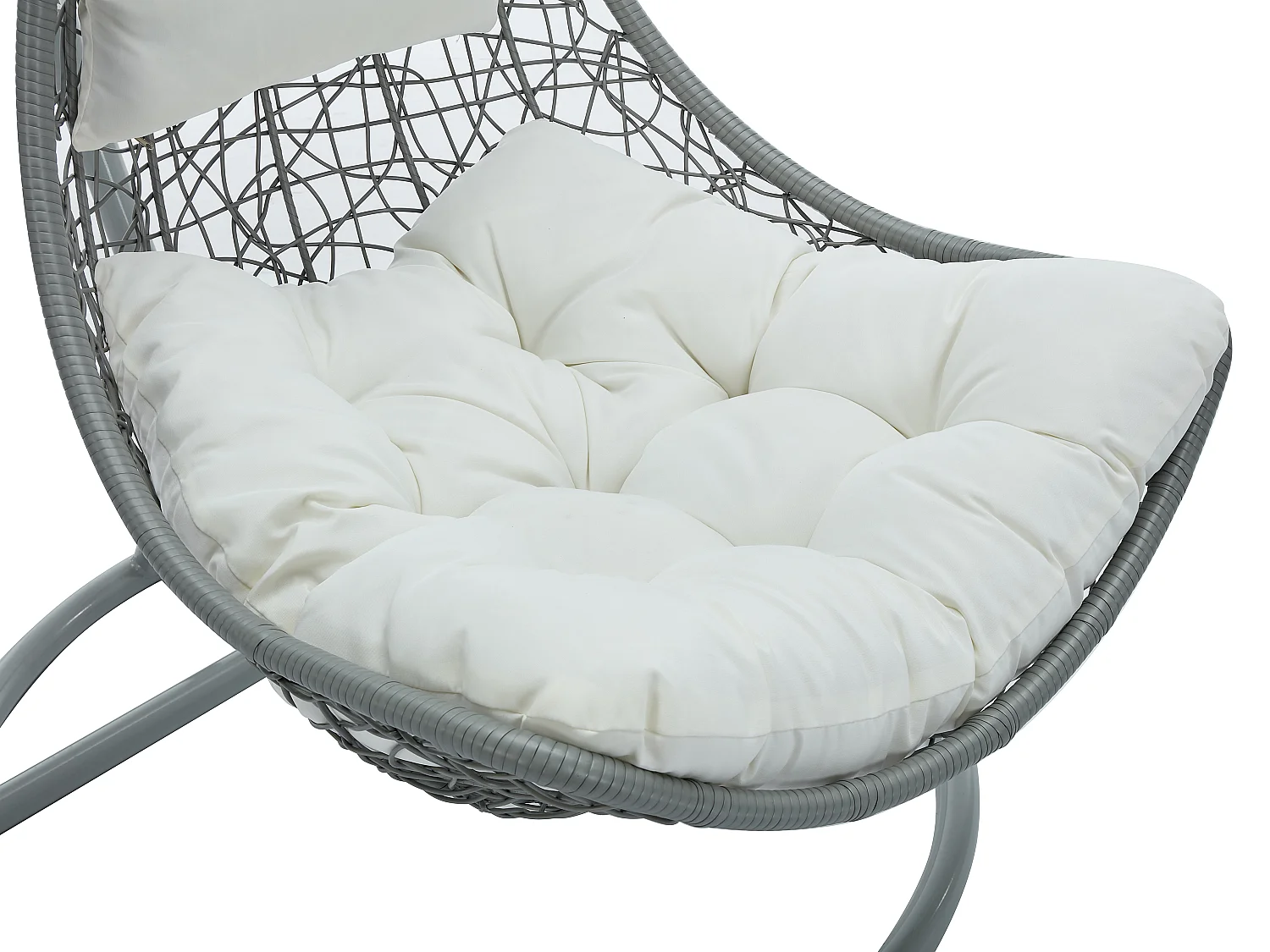 Fauteuil suspendu en résine tressée - Gris clair avec coussins blancs - OROSI de MYLIA