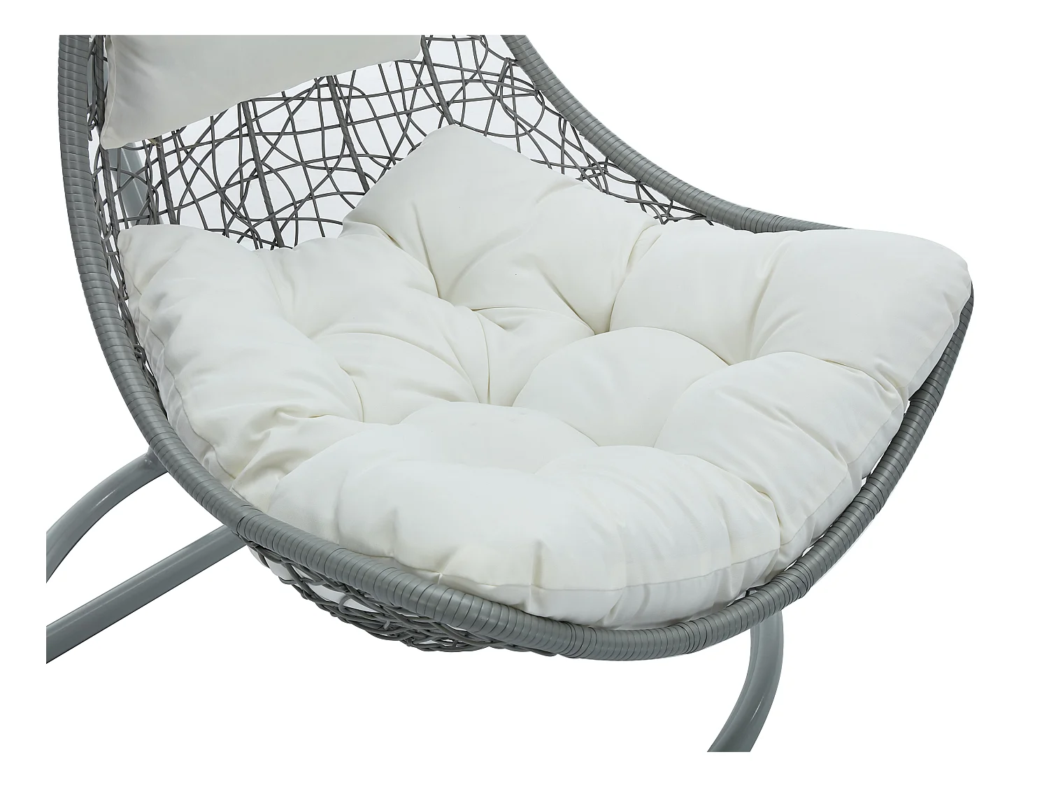 Poltrona sospesa in resina intrecciata Grigio chiaro con cuscini bianchi - OROSI di MYLIA